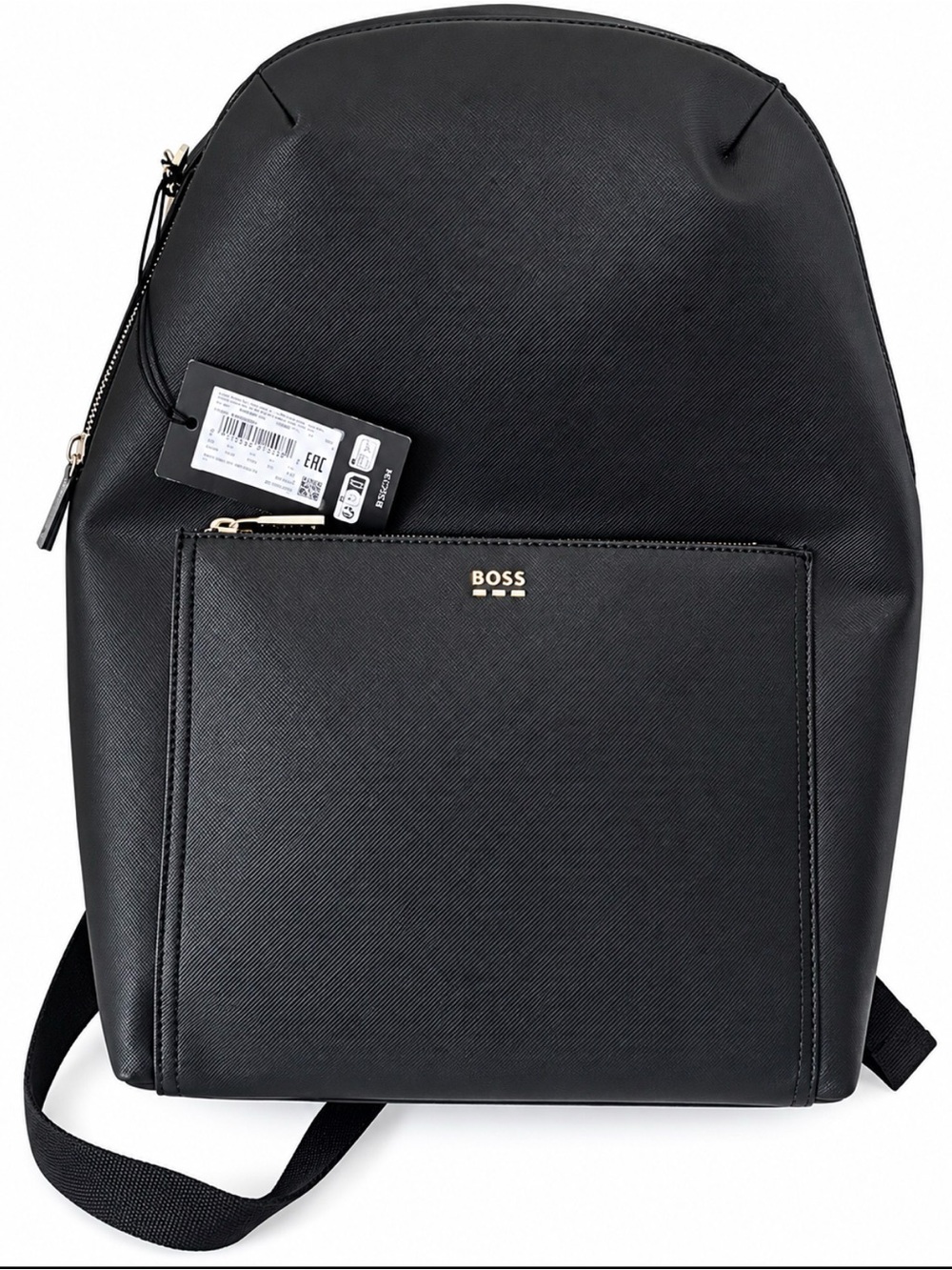 Boss Black Leather Backpack with Gold Hardware